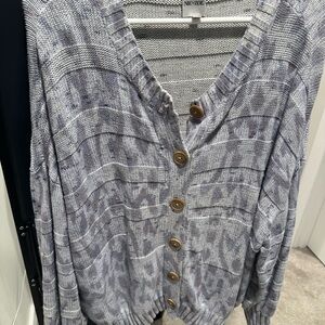 NIC+ZOE Textured Gray Cardigan with Button Accents